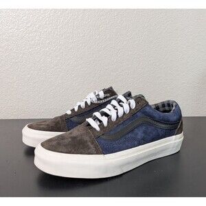 Vans Old Skool Mens Size 4.5 / Wmn 6 Pig Suede Plaid Brown Navy Blue Skate shoes